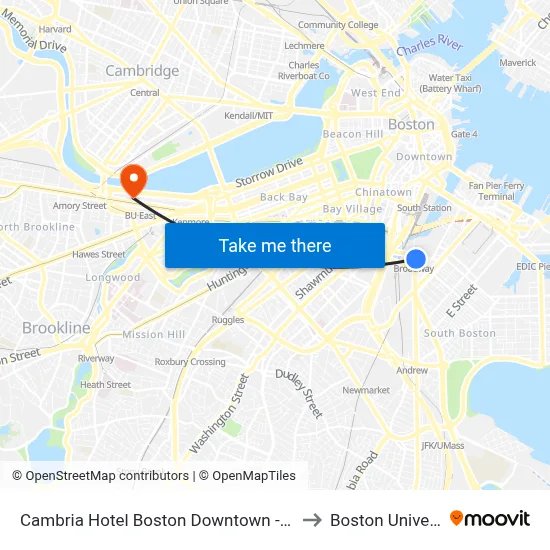 Cambria Hotel Boston Downtown - Seaport to Boston University map