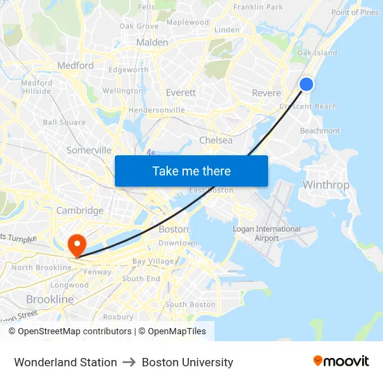 Wonderland Station, 1300 North Shore to Boston University map