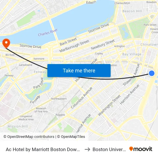 Ac Hotel to Boston University map