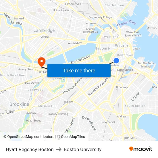 Hyatt Regency Boston to Boston University map
