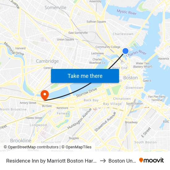 Residence Inn by Marriott Boston Harbor on Tudor Wharf to Boston University map