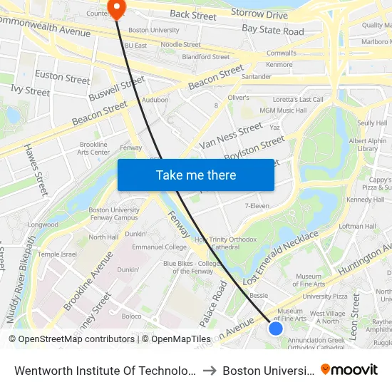 Wentworth Institute Of Technology to Boston University map