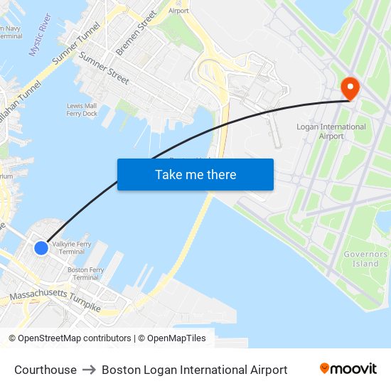 Courthouse to Boston Logan International Airport map