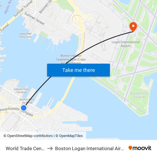 World Trade Center to Boston Logan International Airport map