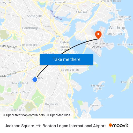 Jackson Square to Boston Logan International Airport map