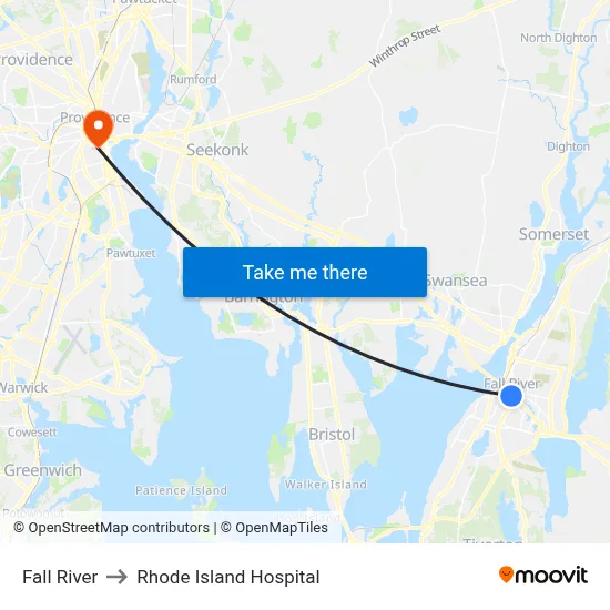Fall River to Rhode Island Hospital map