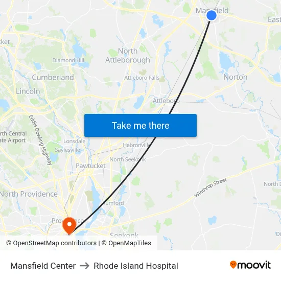 Mansfield Center to Rhode Island Hospital map