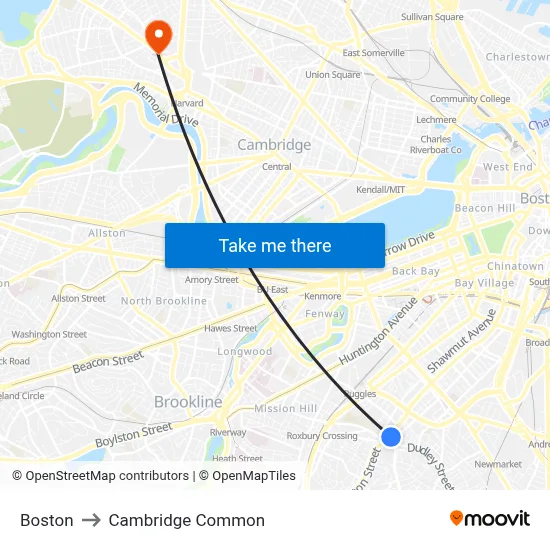 Boston to Cambridge Common map