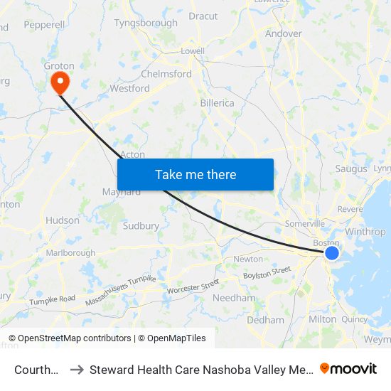 Courthouse to Steward Health Care Nashoba Valley Medical Center map
