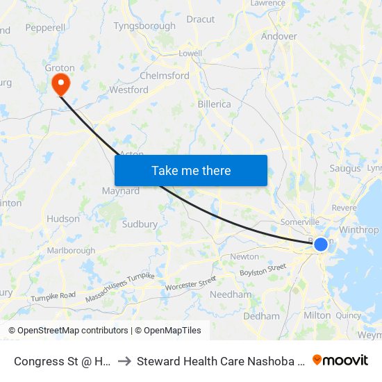 Congress St @ Haymarket Sta to Steward Health Care Nashoba Valley Medical Center map