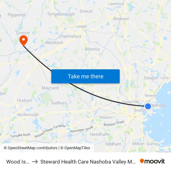 Wood Island to Steward Health Care Nashoba Valley Medical Center map