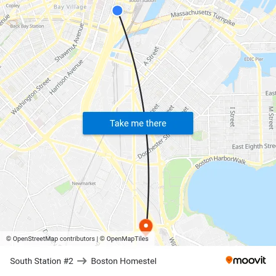 South Station #2 to Boston Homestel map