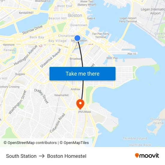 South Station to Boston Homestel map
