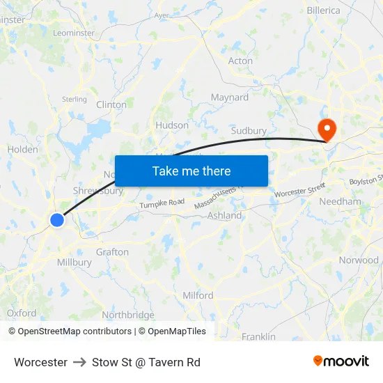 Worcester to Stow St @ Tavern Rd map