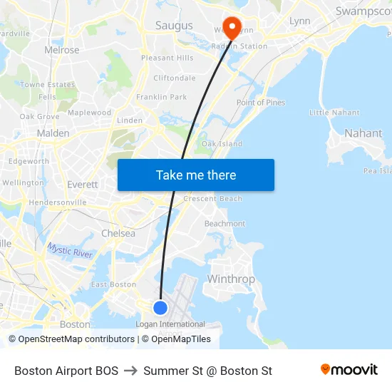 Boston Airport BOS to Summer St @ Boston St map