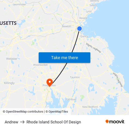 Andrew to Rhode Island School Of Design map