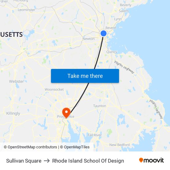 Sullivan Square to Rhode Island School Of Design map