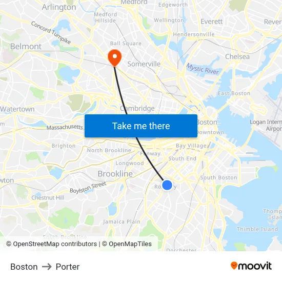 Boston to Porter map