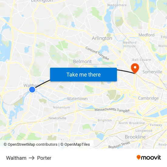 Waltham to Porter map