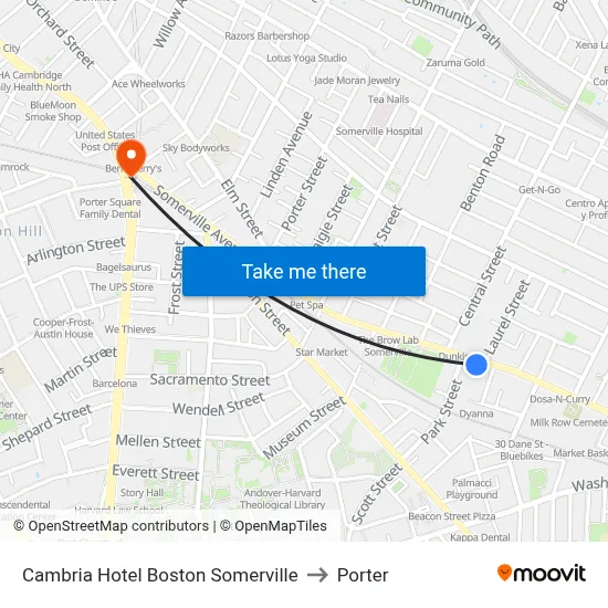Cambria Hotel Boston Somerville to Porter map