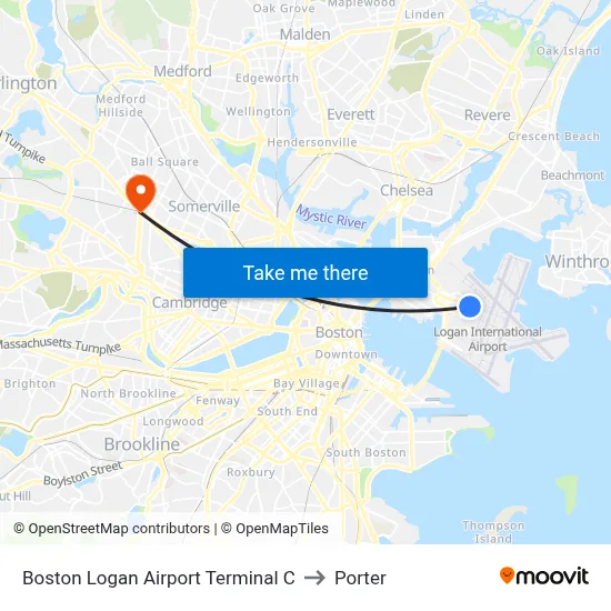 Boston Logan Airport Terminal C to Porter map