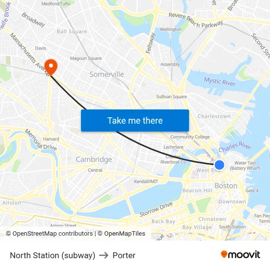 North Station (subway) to Porter map