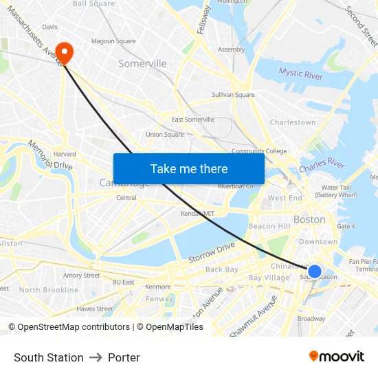 South Station to Porter map
