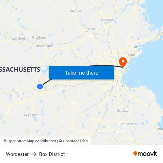 Worcester to Box District map