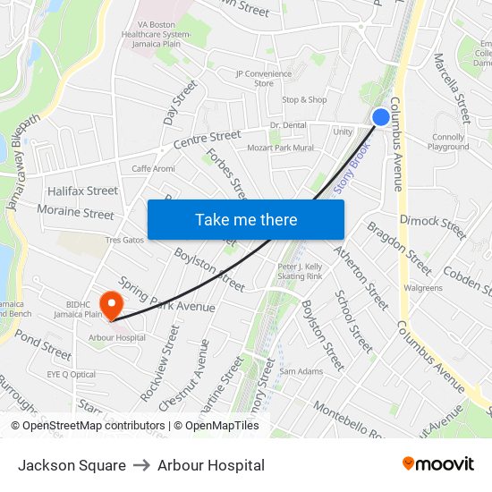 Jackson Square to Arbour Hospital map