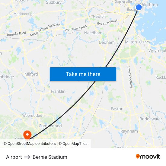 Airport to Bernie Stadium map