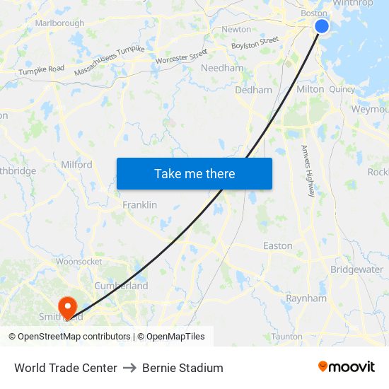 World Trade Center to Bernie Stadium map