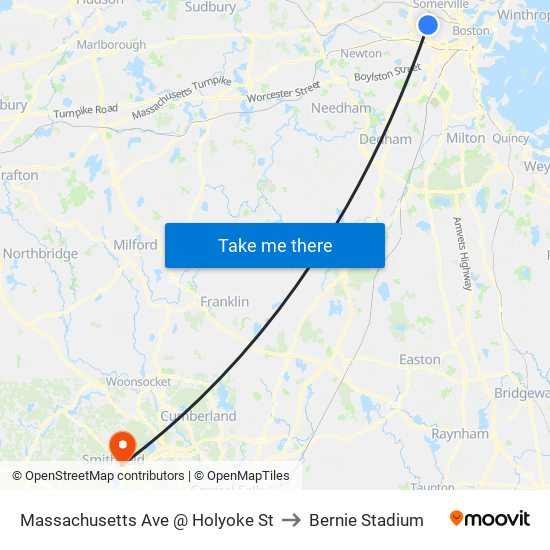 Massachusetts Ave Opp Holyoke St to Bernie Stadium map