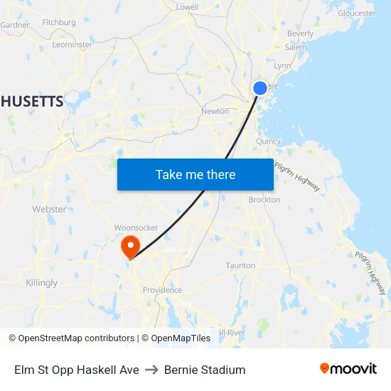 Elm St Opp Haskell Ave to Bernie Stadium map