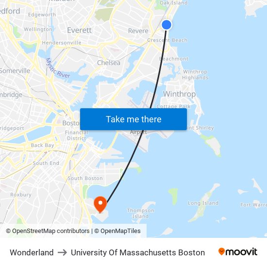 Wonderland to University Of Massachusetts Boston map