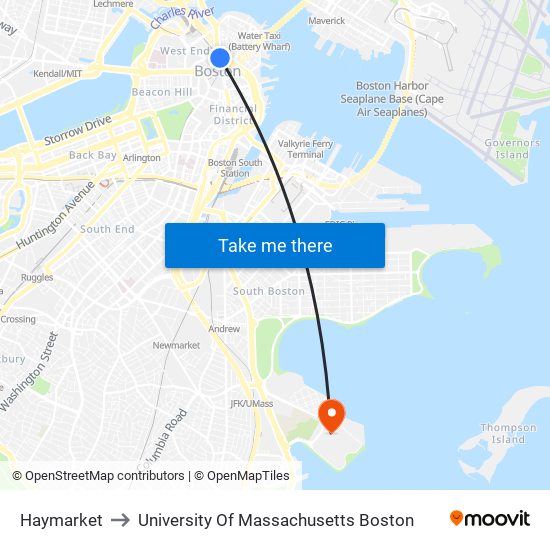 Haymarket to University Of Massachusetts Boston map