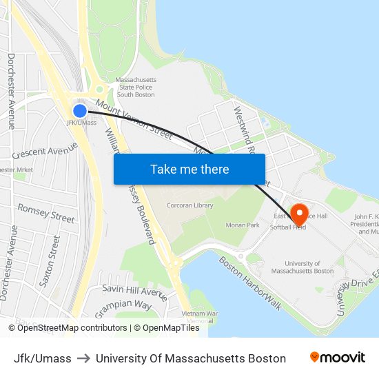 Jfk/Umass to University Of Massachusetts Boston map