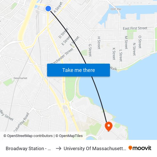 Broadway Station - Red Line to University Of Massachusetts Boston map