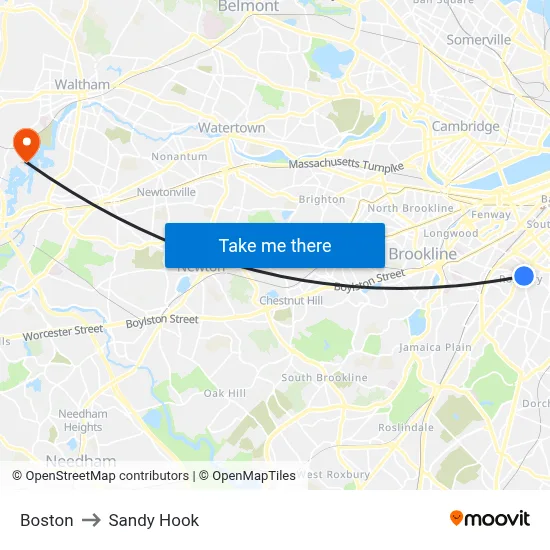 Boston to Sandy Hook map