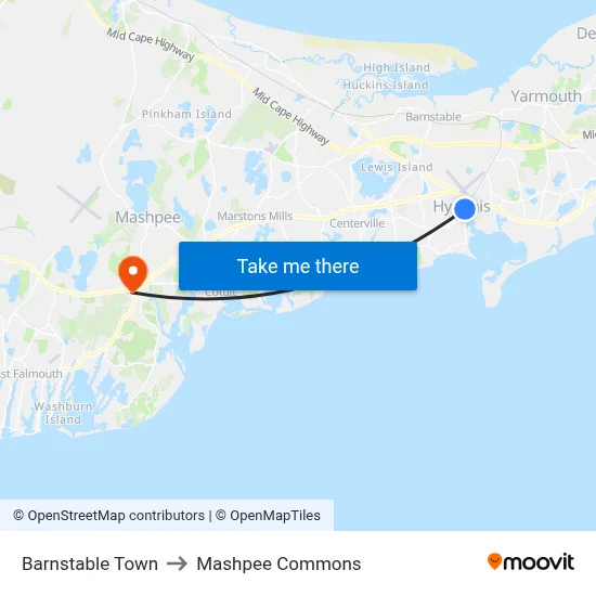 Barnstable Town to Mashpee Commons map