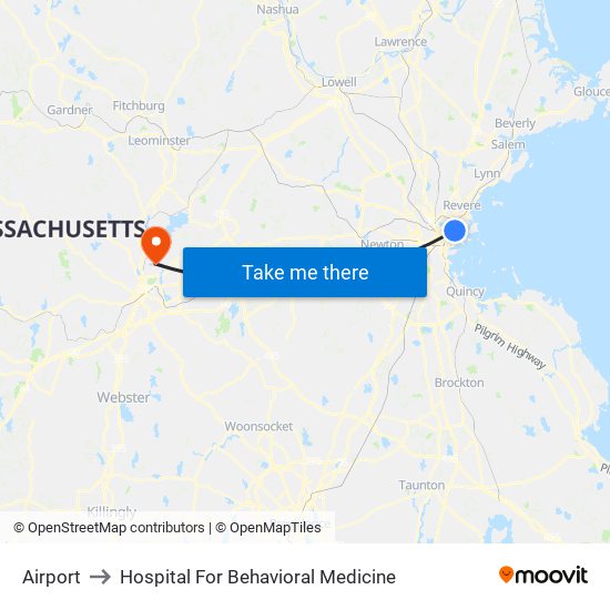 Airport to Hospital For Behavioral Medicine map