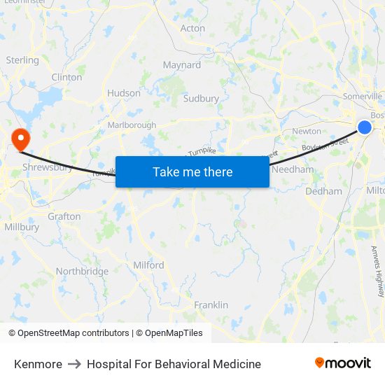 Kenmore to Hospital For Behavioral Medicine map
