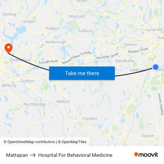 Mattapan to Hospital For Behavioral Medicine map