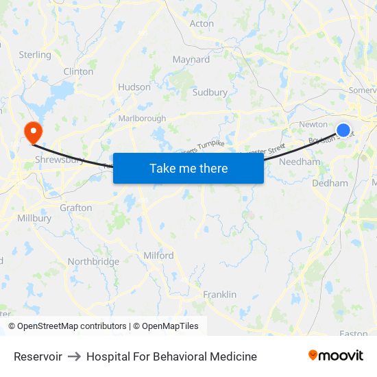 Reservoir to Hospital For Behavioral Medicine map