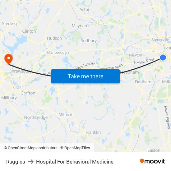 Ruggles to Hospital For Behavioral Medicine map