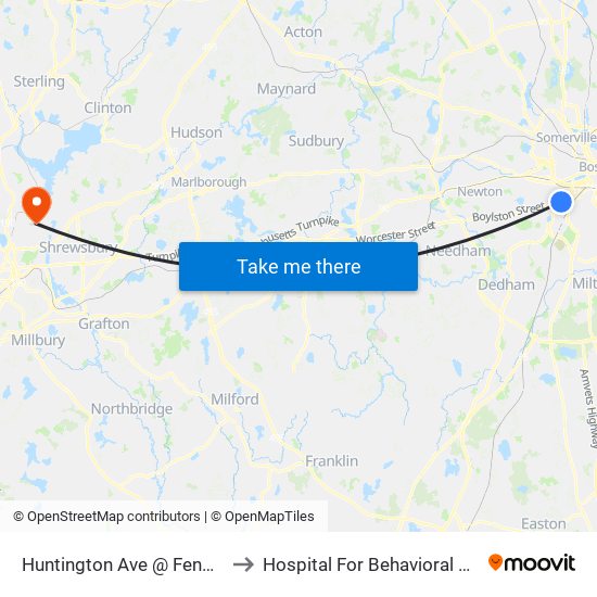 Huntington Ave @ Fenwood Rd to Hospital For Behavioral Medicine map