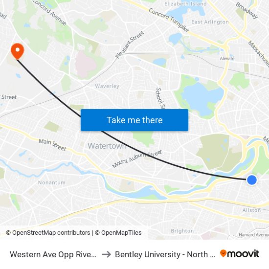 Western Ave Opp Riverdale St to Bentley University - North Campus map