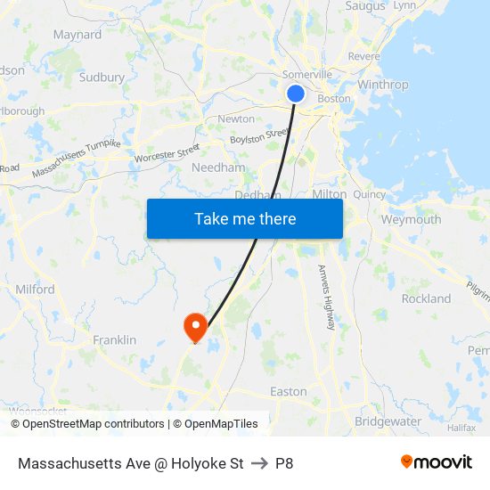 Massachusetts Ave Opp Holyoke St to P8 map