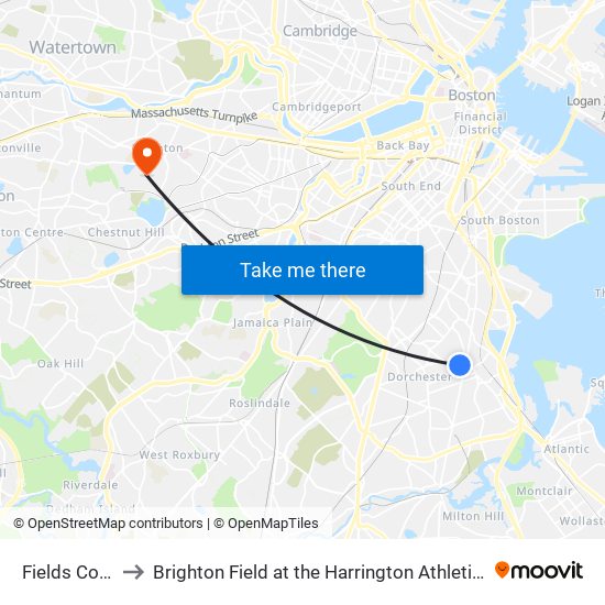 Fields Corner to Brighton Field at the Harrington Athletics Village map