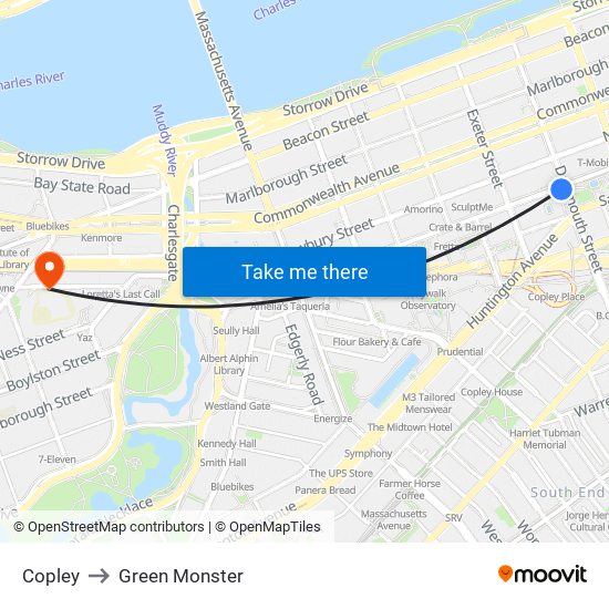 Copley to Green Monster map