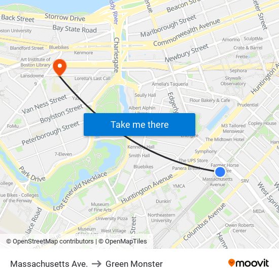 Massachusetts Ave. to Green Monster map